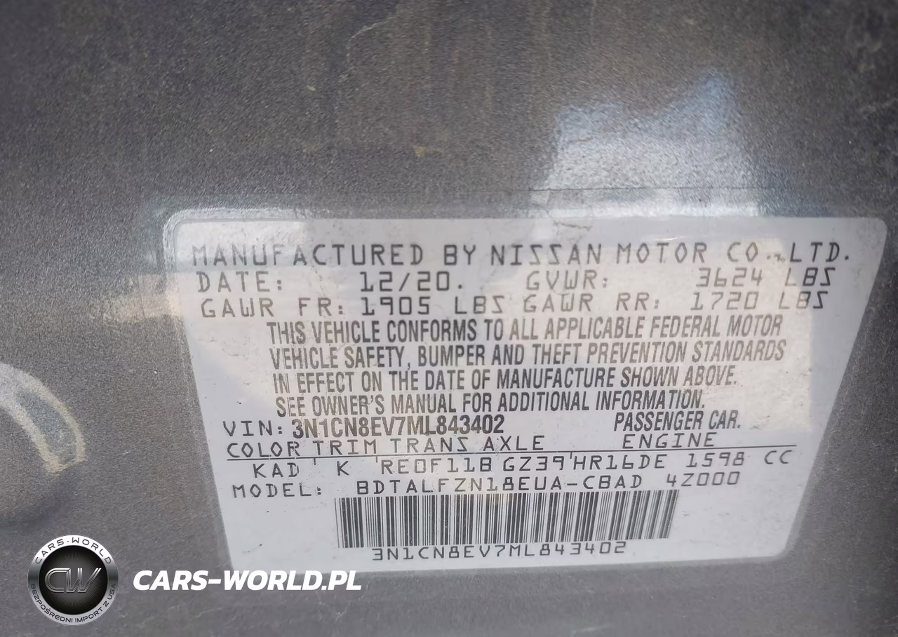 2021 Nissan Versa Sv Xtronic Cvt VIN:3N1CN8EV7ML843402 - 9