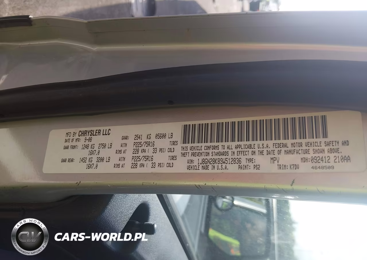 2009 Jeep Liberty Sport VIN:1J8GN28K89W512836 - 9