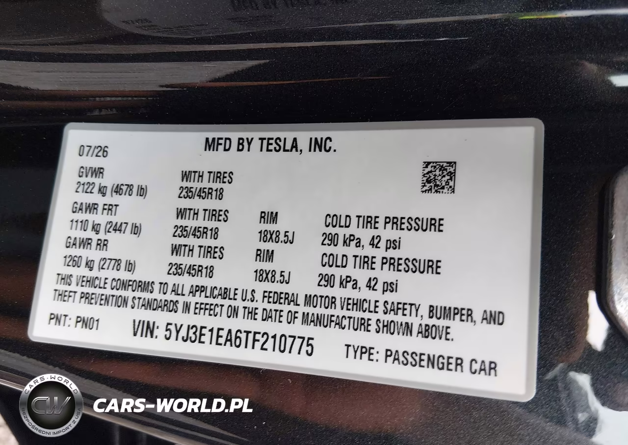 2026 Tesla Model 3 VIN:5YJ3E1EA6TF210775 - 9