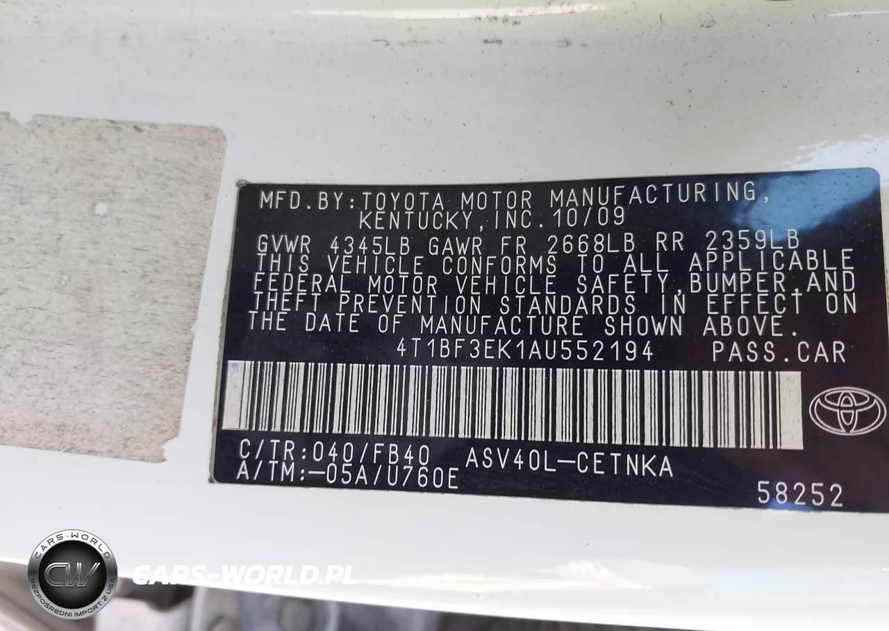 2010 Toyota Camry VIN:4T1BF3EK1AU552194 - 9