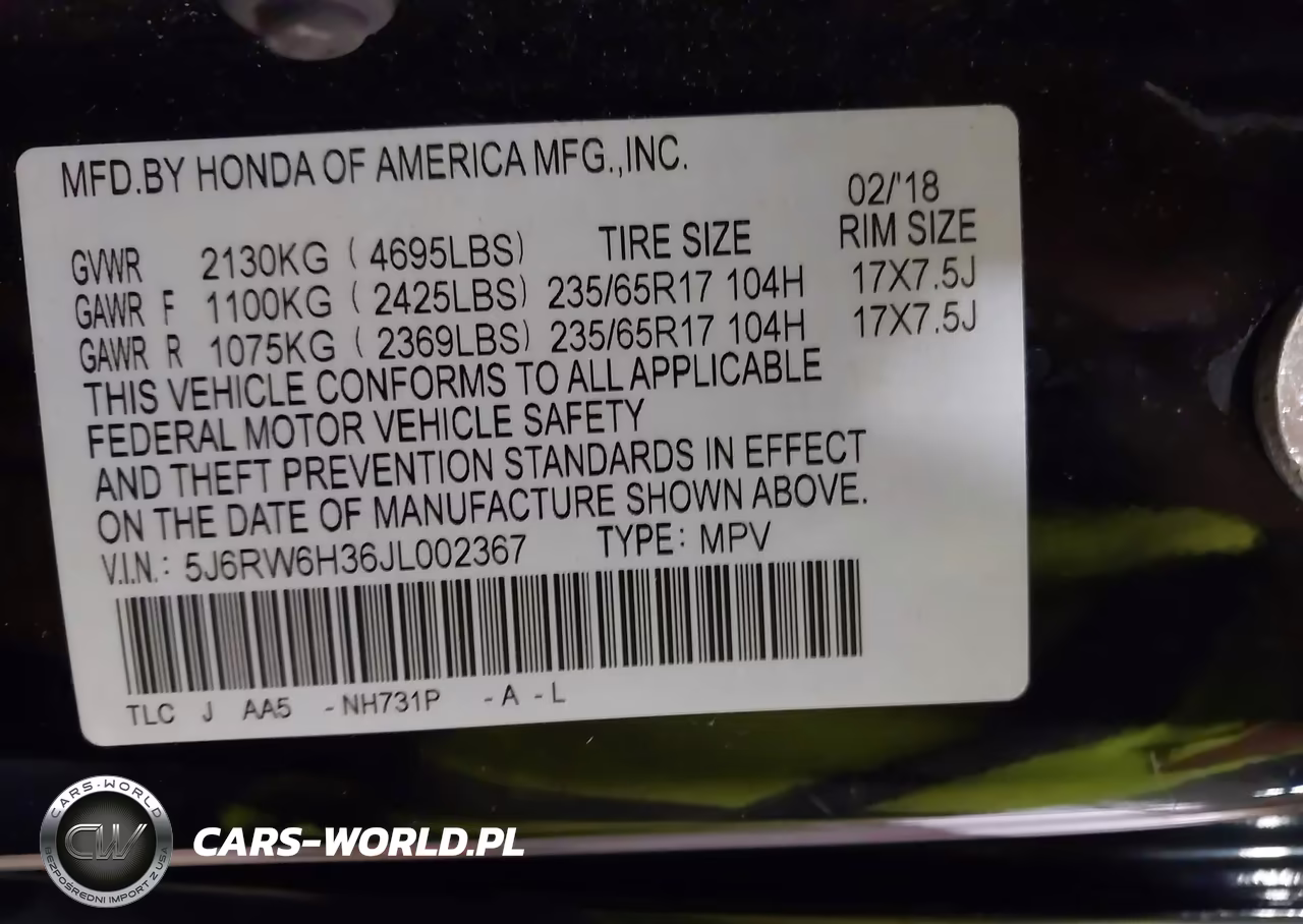 2018 Honda Cr-V Lx VIN:5J6RW6H36JL002367 - 9
