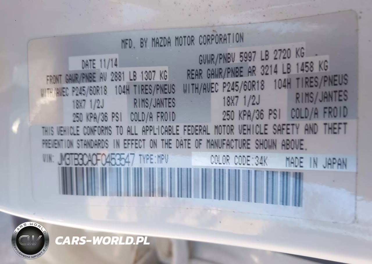 2015 Mazda Cx-9 Touring VIN:JM3TB3CA0F0453547 - 9