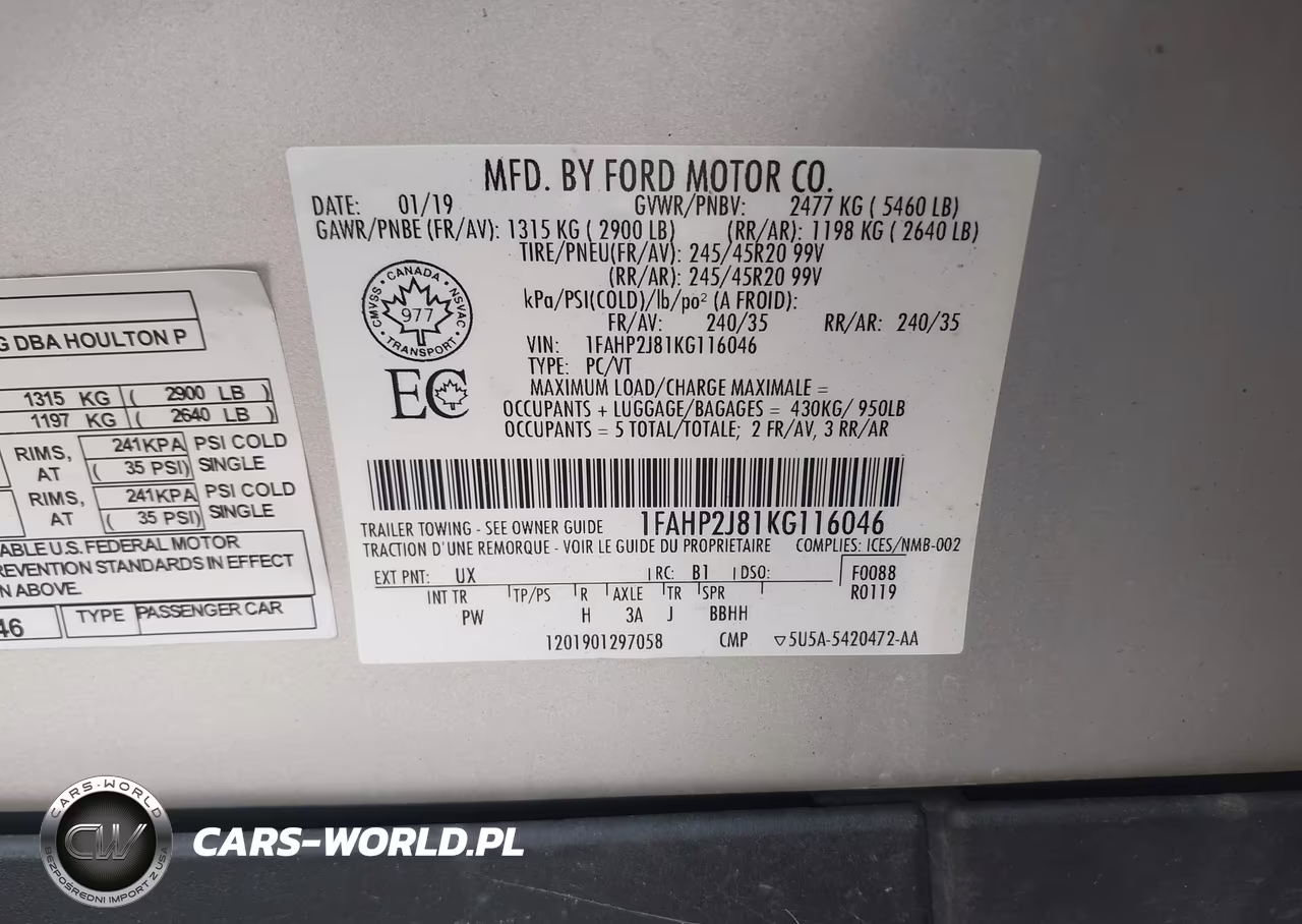 2019 Ford Taurus Limited VIN:1FAHP2J81KG116046 - 9