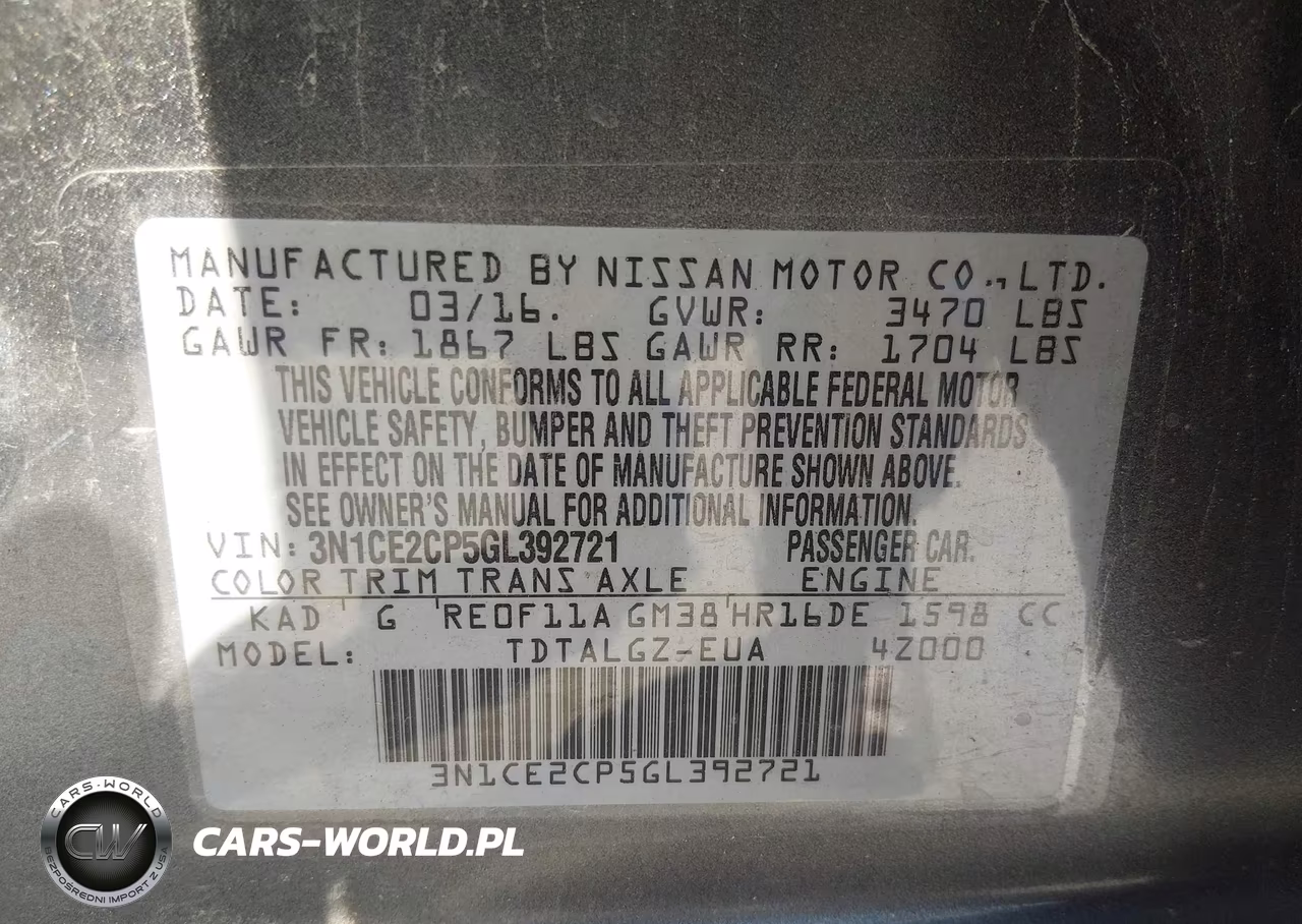2016 Nissan Versa Note S (Sr)-S Plus-Sl-Sr-Sv VIN:3N1CE2CP5GL392721 - 9