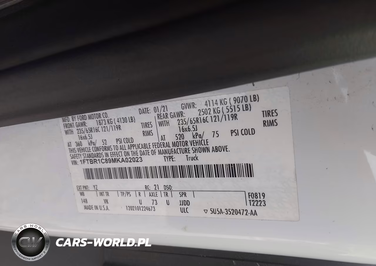 2021 Ford Transit-250 VIN:1FTBR1C89MKA02023 - 9