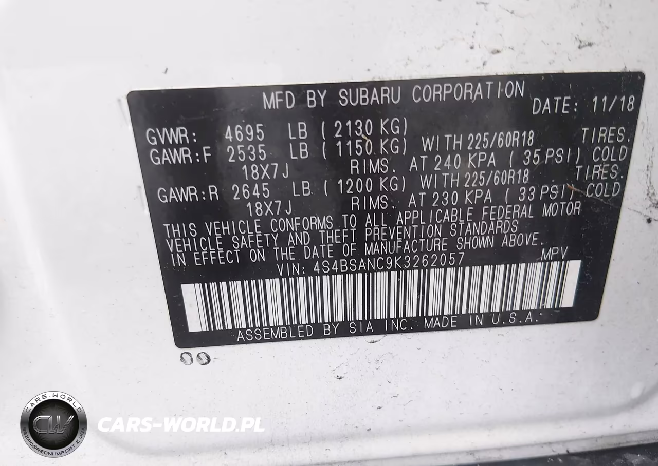 2019 Subaru Outback 2.5I Limited VIN:4S4BSANC9K3262057 - 9