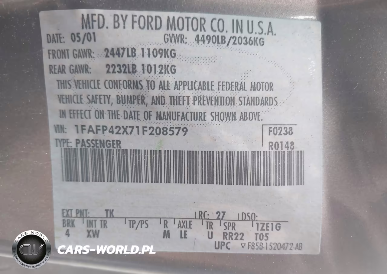 2001 Ford Mustang Gt VIN:1FAFP42X71F208579 - 9