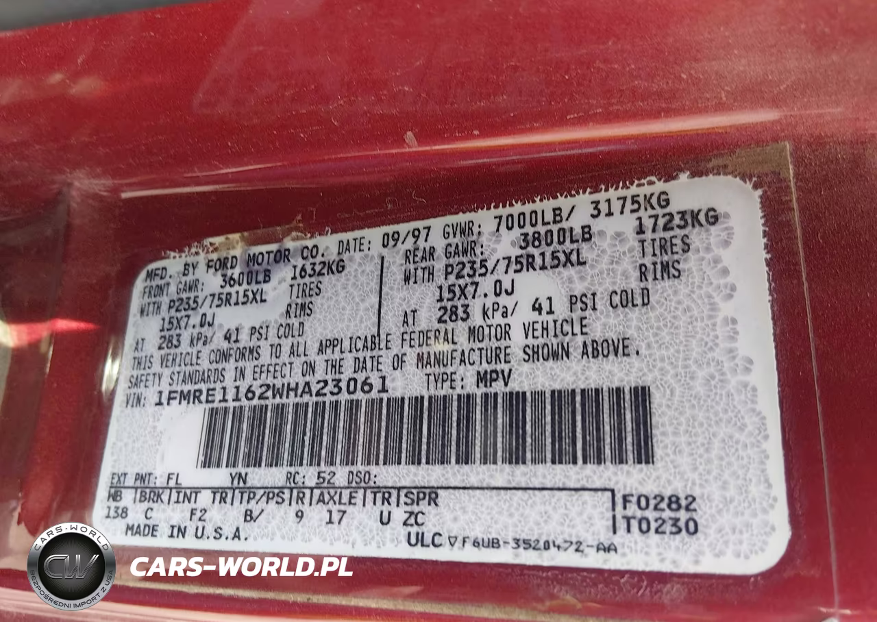 1998 Ford Club Wagon Xl-Xlt VIN:1FMRE1162WHA23061 - 9