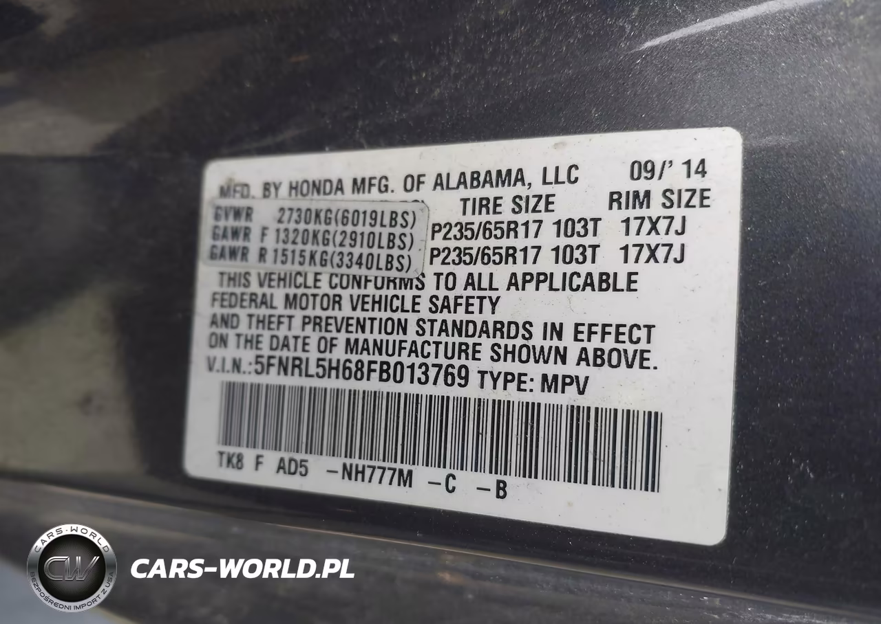 2015 Honda Odyssey Ex-L VIN:5FNRL5H68FB013769 - 9