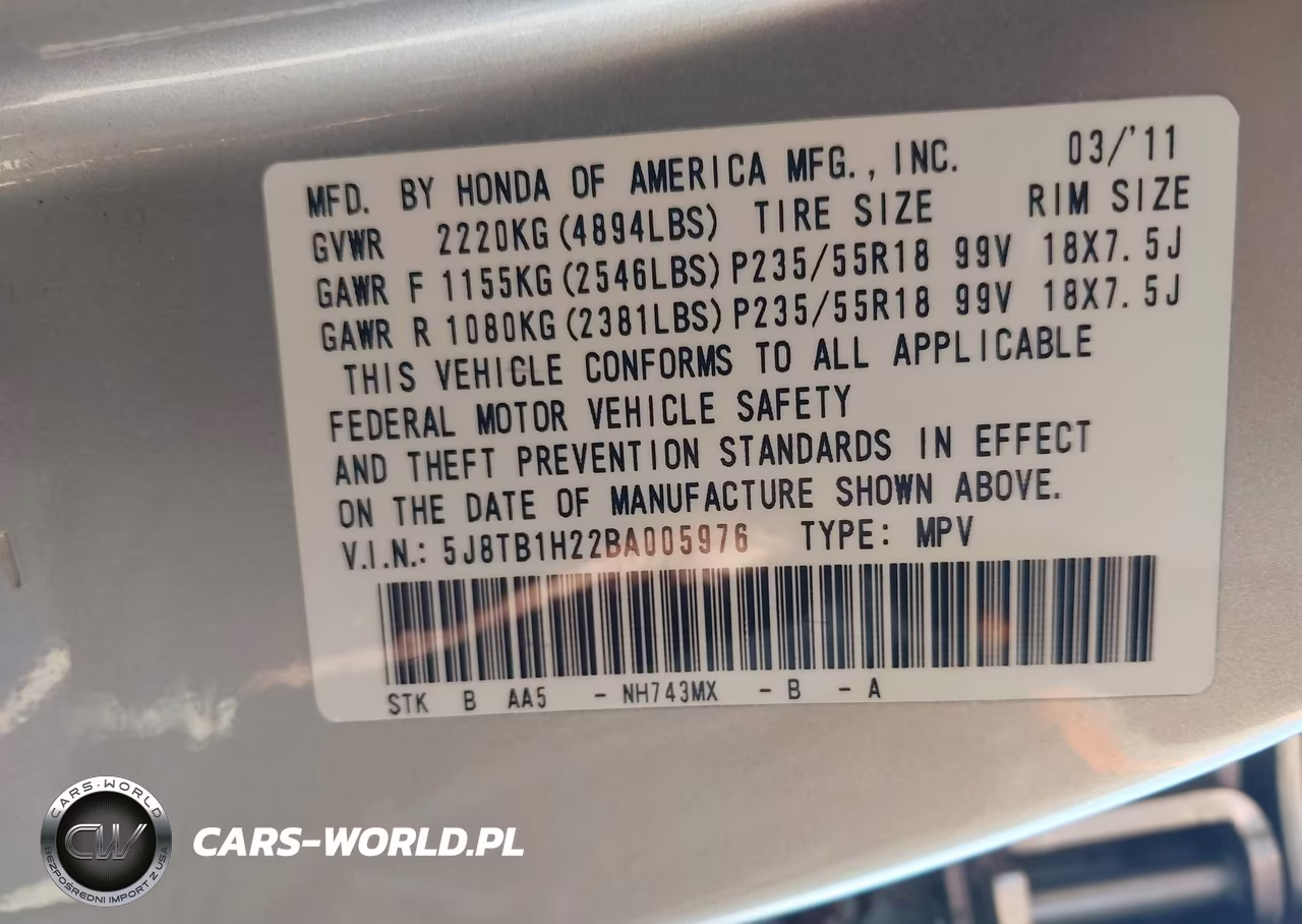 2011 Acura Rdx VIN:5J8TB1H22BA005976 - 9