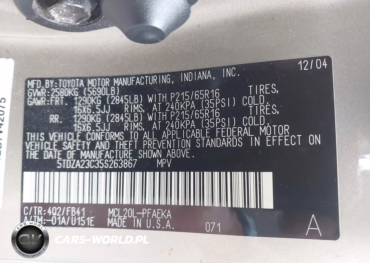 2005 Toyota Sienna Le VIN:5TDZA23C35S263867 - 9