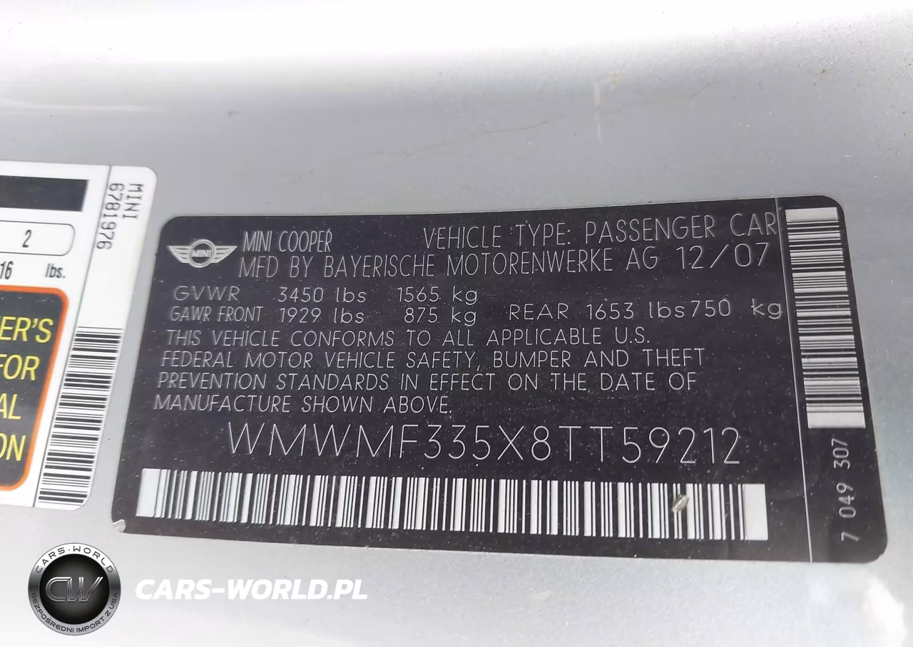2008 Mini Cooper VIN:WMWMF335X8TT59212 - 9
