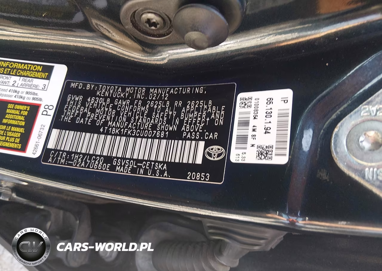2012 Toyota Camry Se V6 VIN:4T1BK1FK3CU007681 - 9