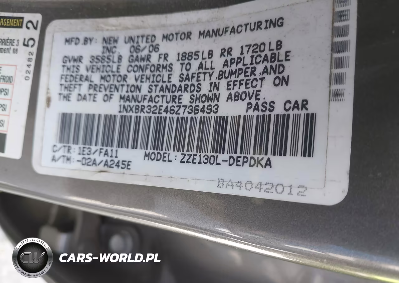 2006 Toyota Corolla Ce VIN:1NXBR32E46Z736493 - 9