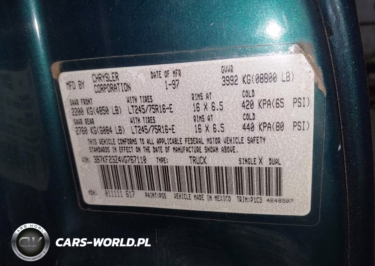 1997 Dodge Ram 2500 St VIN:3B7KF23Z4VG767110 - 9