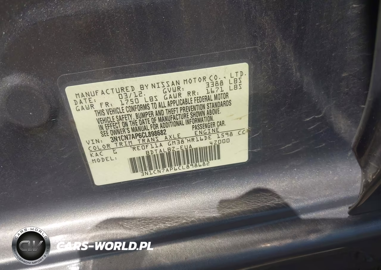 2012 Nissan Versa 1.6 Sv VIN:3N1CN7AP6CL898682 - 9