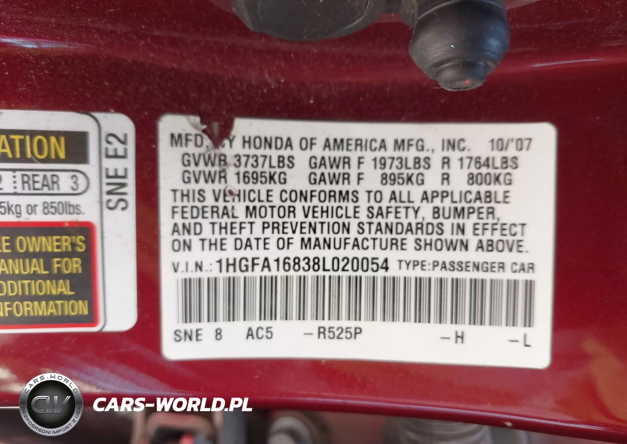 2008 Honda Civic Ex VIN:1HGFA16838L020054 - 9