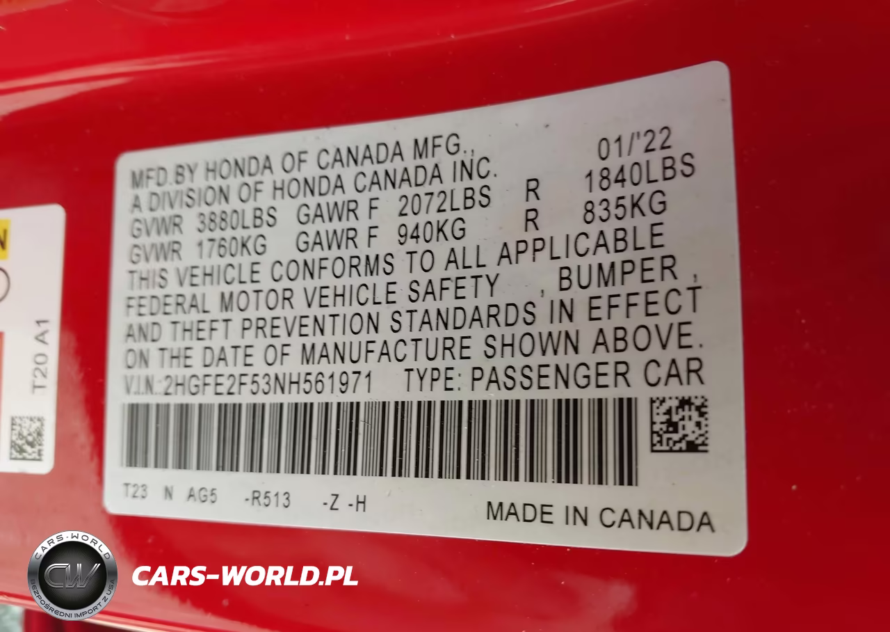 2022 Honda Civic Sport VIN:2HGFE2F53NH561971 - 9
