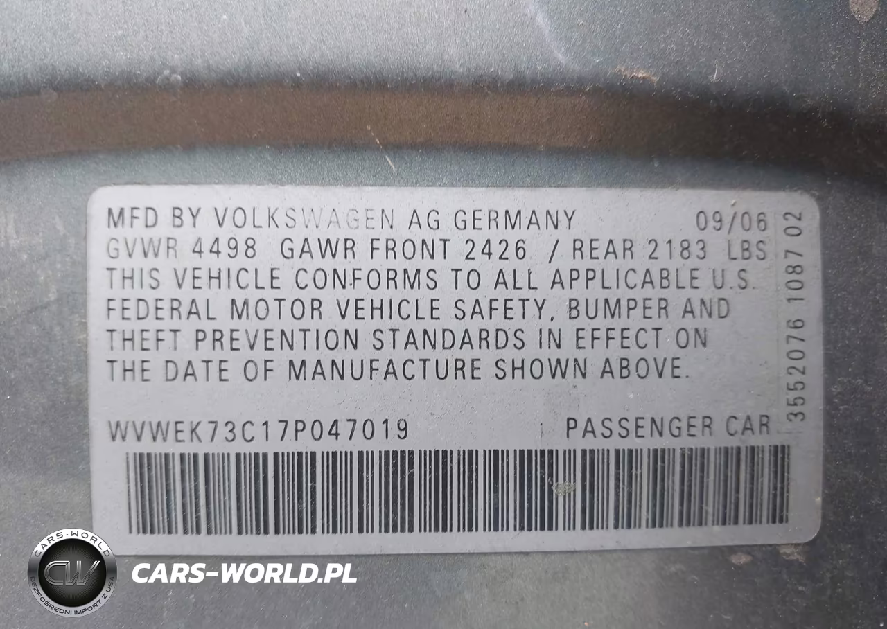 2007 Volkswagen Passat 2.0T VIN:WVWEK73C17P047019 - 9