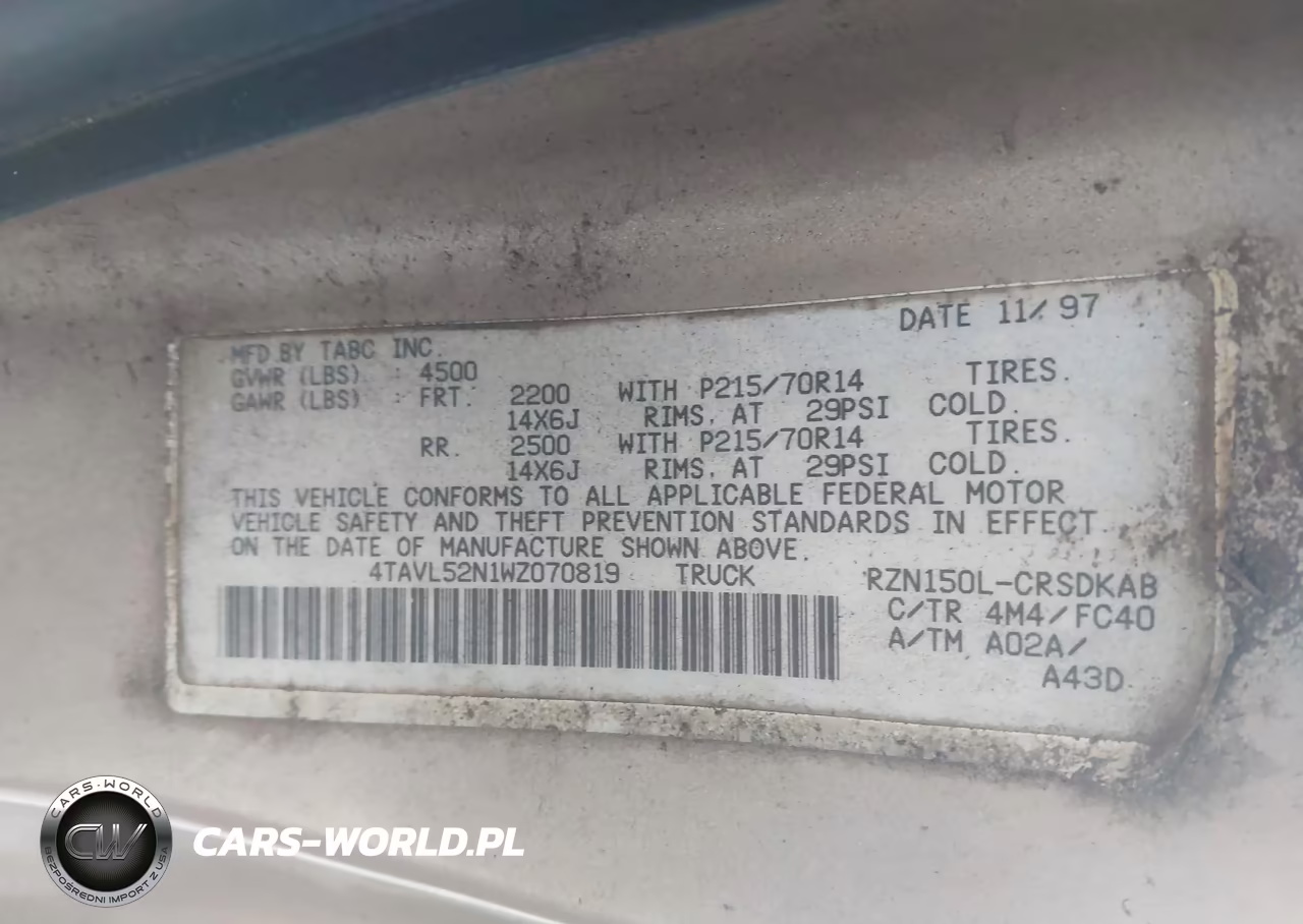 1998 Toyota Tacoma VIN:4TAVL52N1WZ070819 - 9