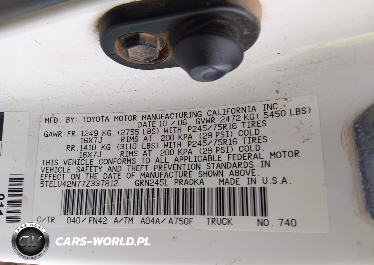 2007 Toyota Tacoma Base V6 VIN:5TELU42N77Z337812 - 9