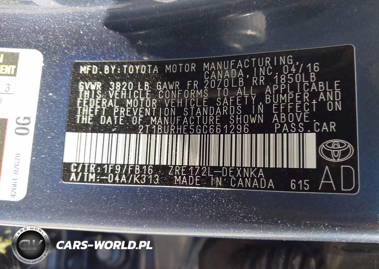 2016 Toyota Corolla Le VIN:2T1BURHE5GC661296 - 9