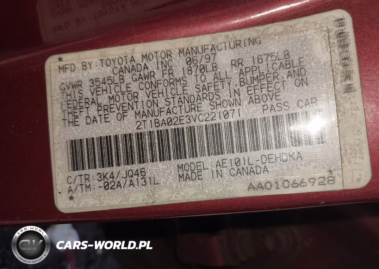 1997 Toyota Corolla Ce VIN:2T1BA02E3VC221071 - 9