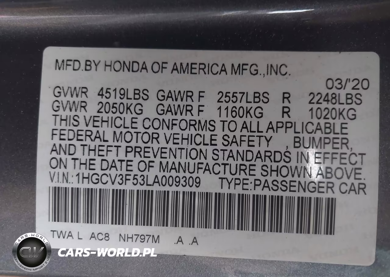 2020 Honda Accord Hybrid Ex-L VIN:1HGCV3F53LA009309 - 9