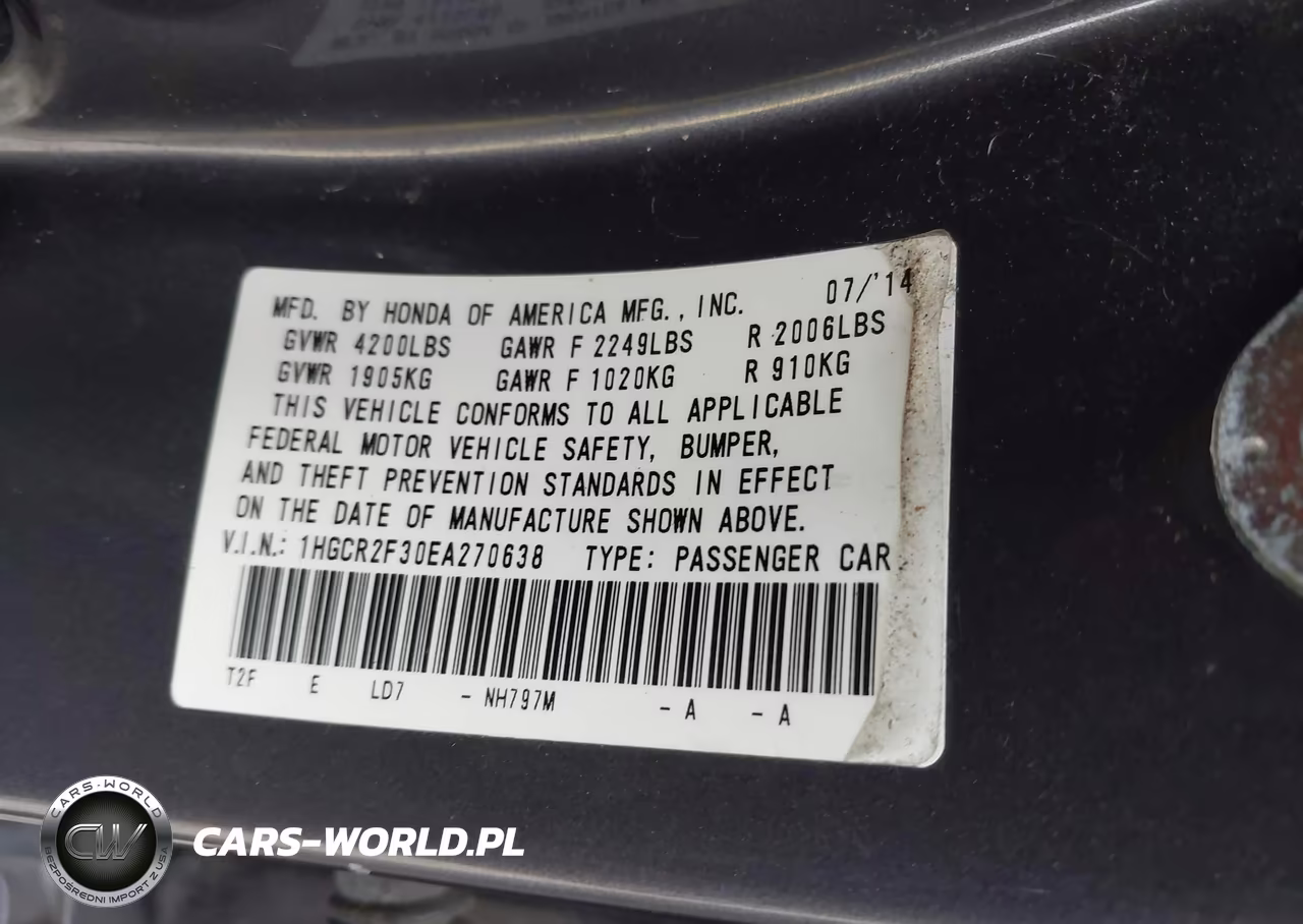 2014 Honda Accord Lx VIN:1HGCR2F30EA270638 - 9