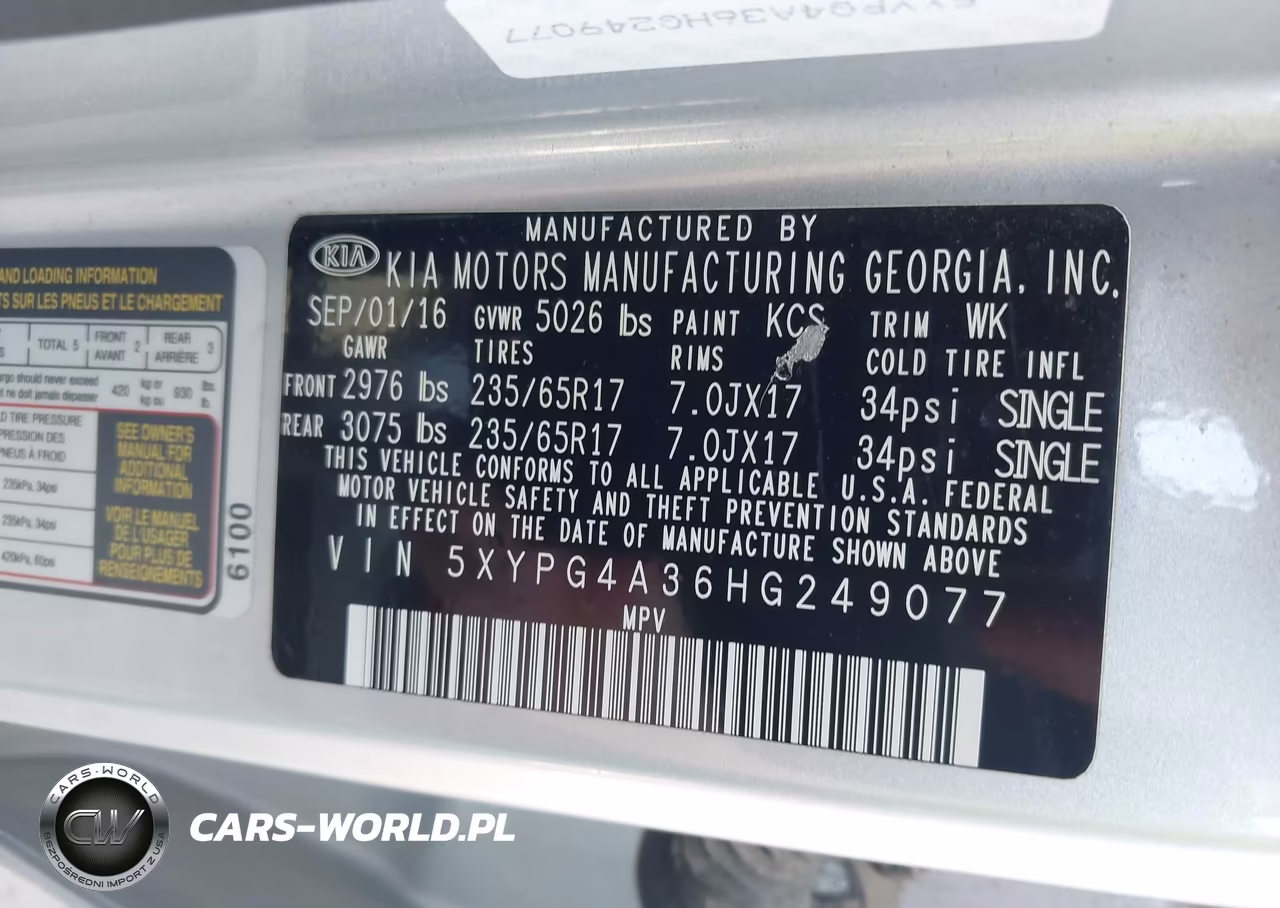 2017 Kia Sorento 2.4L Lx VIN:5XYPG4A36HG249077 - 9