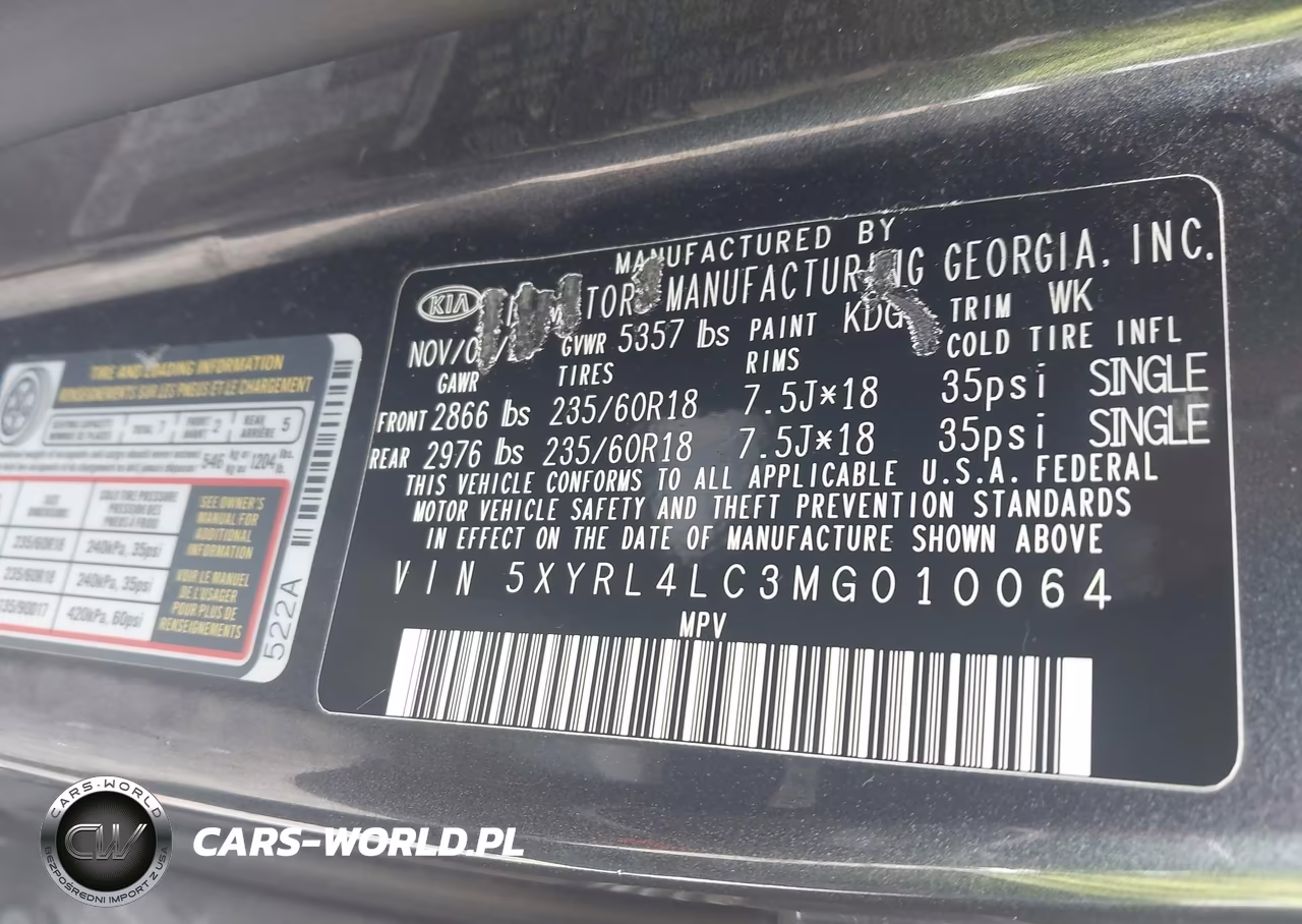 2021 Kia Sorento S VIN:5XYRL4LC3MG010064 - 9