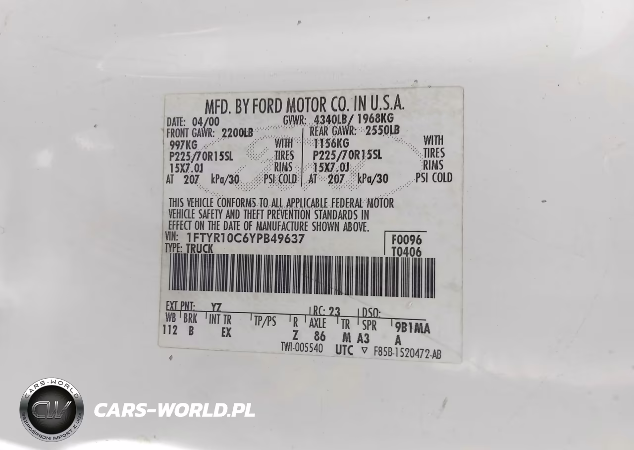 2000 Ford Ranger Xl-Xlt VIN:1FTYR10C6YPB49637 - 9