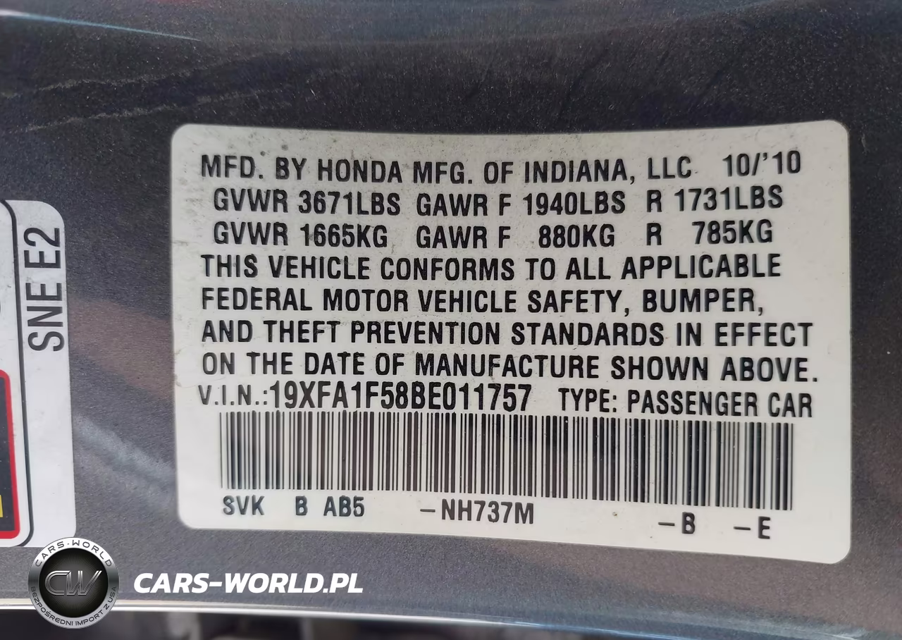 2011 Honda Civic Lx VIN:19XFA1F58BE011757 - 9