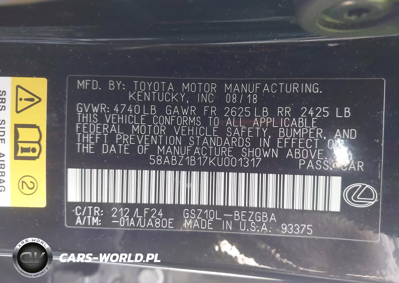 2019 Lexus Es 350 F Sport VIN:58ABZ1B17KU001317 - 9