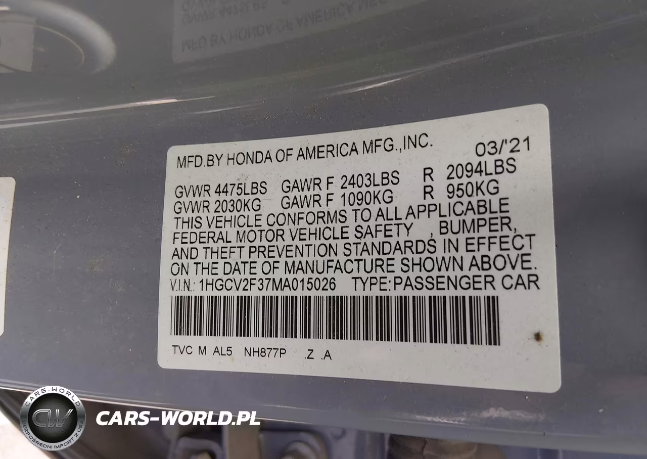 2021 Honda Accord Sport 2.0T VIN:1HGCV2F37MA015026 - 9