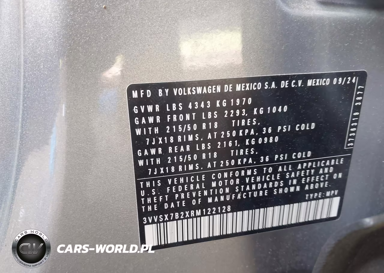 2024 Volkswagen Taos 1.5T Se VIN:3VVSX7B2XRM122128 - 9