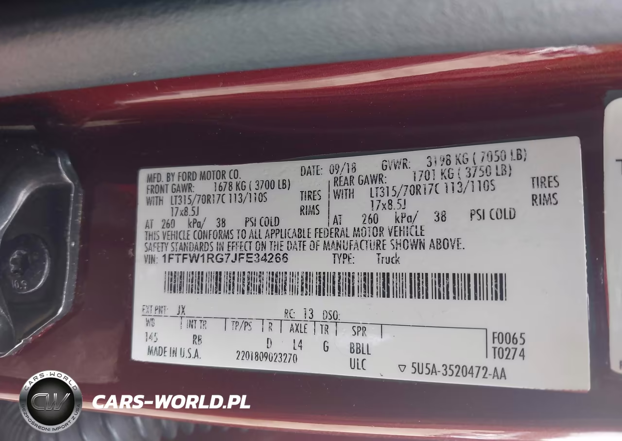 2018 Ford F-150 Raptor VIN:1FTFW1RG7JFE34266 - 9