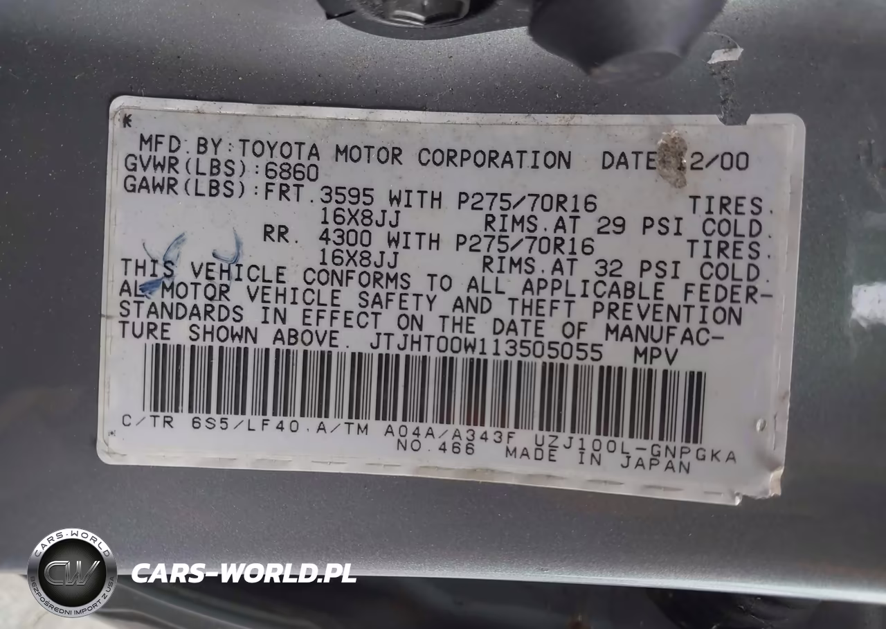 2001 Lexus Lx 470 VIN:JTJHT00W113505055 - 9