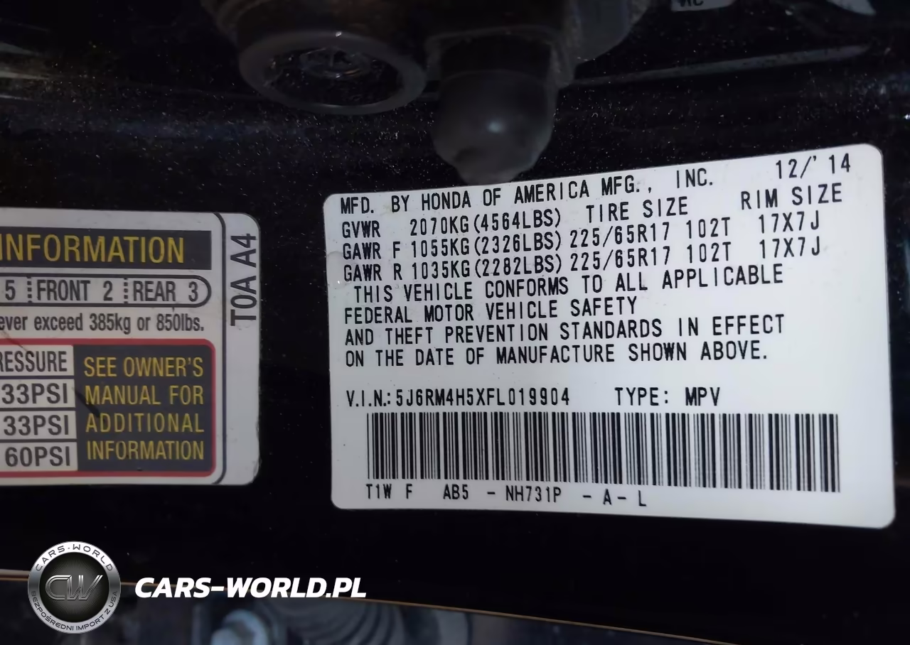 2015 Honda Cr-V Ex VIN:5J6RM4H5XFL019904 - 9