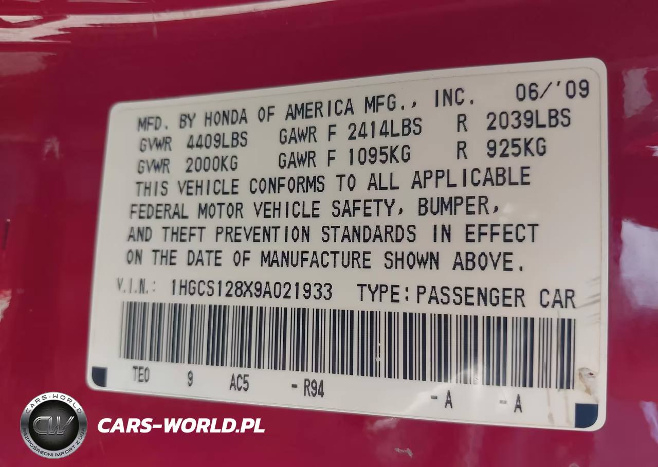 2009 Honda Accord 2.4 Ex-L VIN:1HGCS128X9A021933 - 9