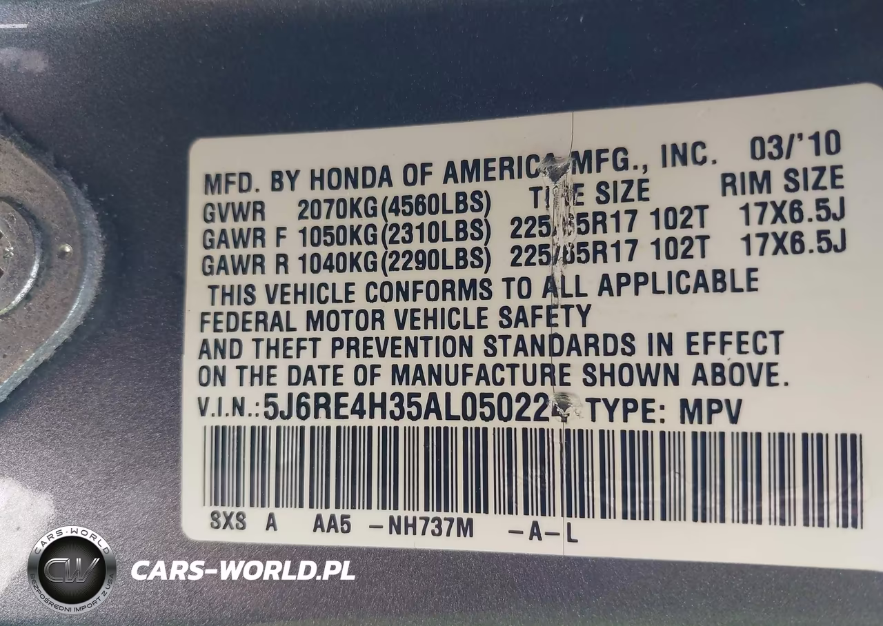 2010 Honda Cr-V Lx VIN:5J6RE4H35AL050224 - 9