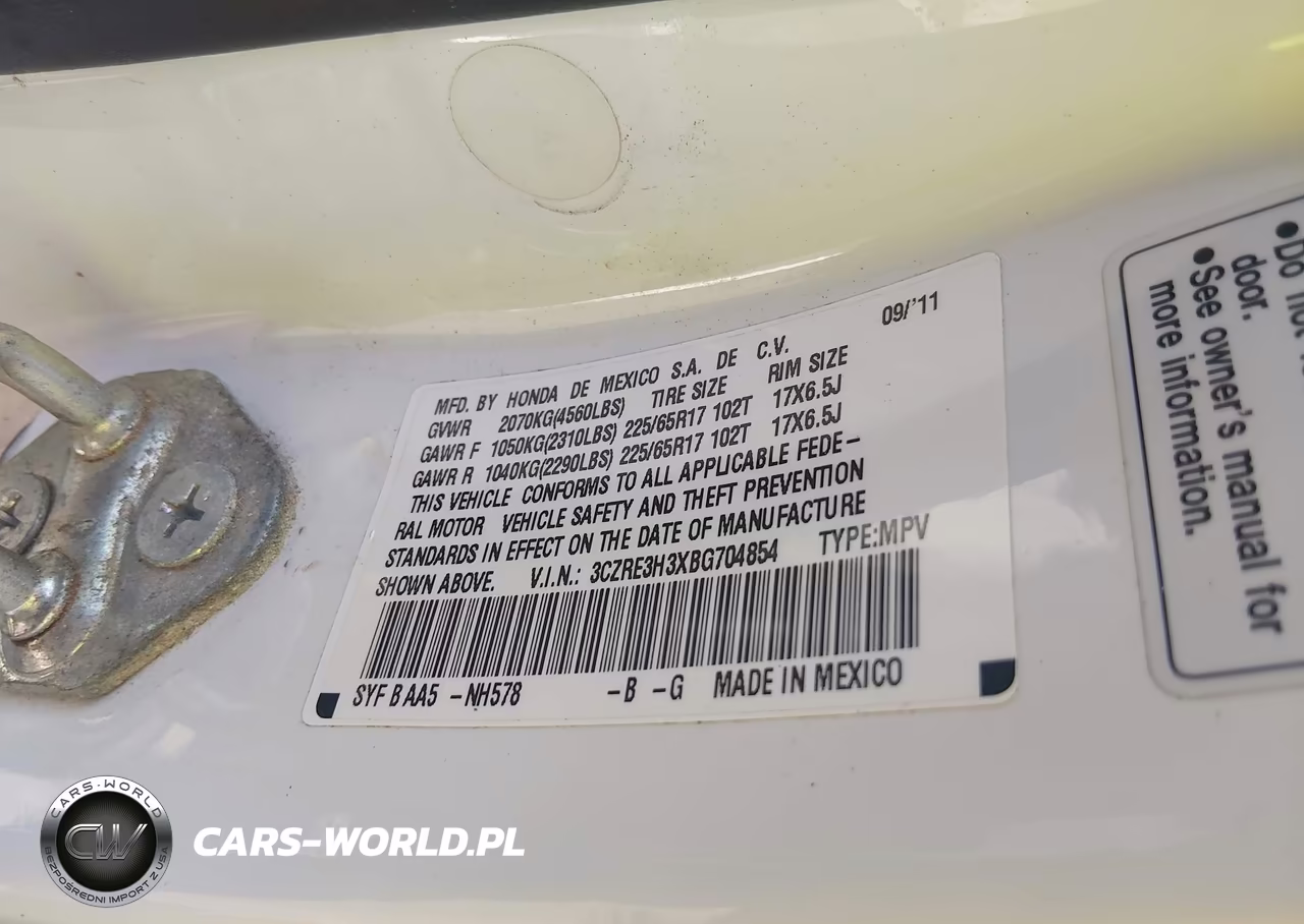 2011 Honda Cr-V Lx VIN:3CZRE3H3XBG704854 - 9