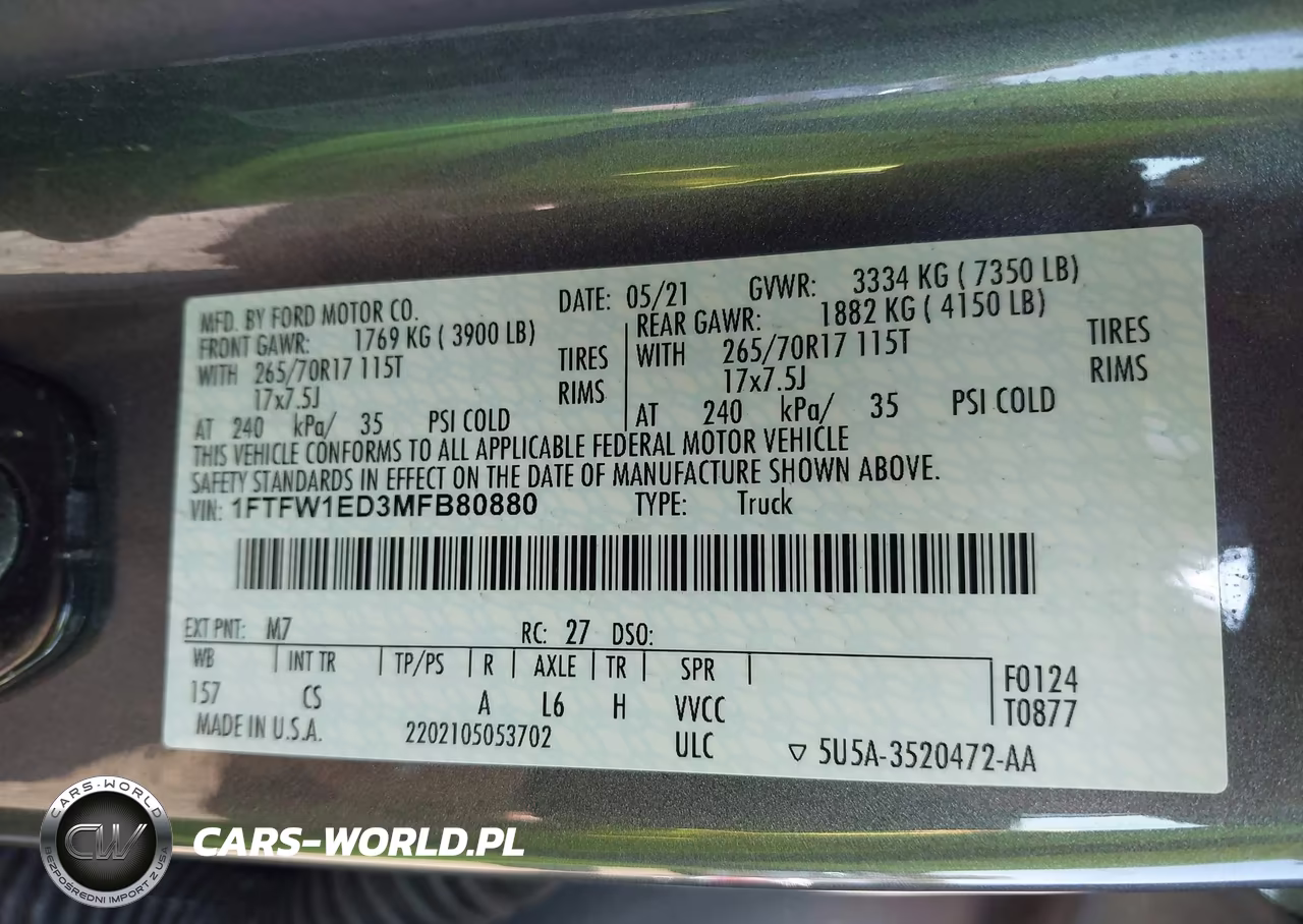 2021 Ford F-150 Xl VIN:1FTFW1ED3MFB80880 - 9