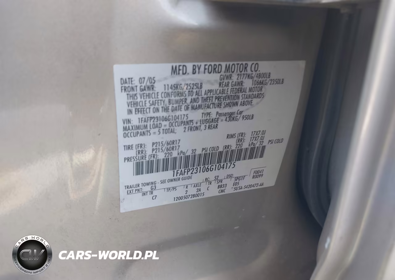 2006 Ford Five Hundred Se VIN:1FAFP23106G104175 - 9