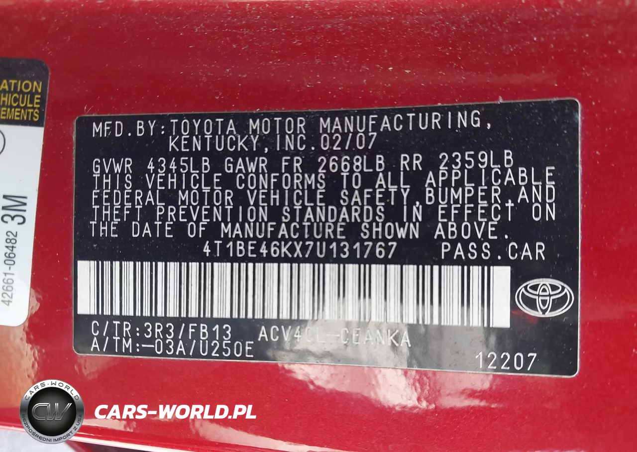 2007 Toyota Camry Le VIN:4T1BE46KX7U131767 - 9