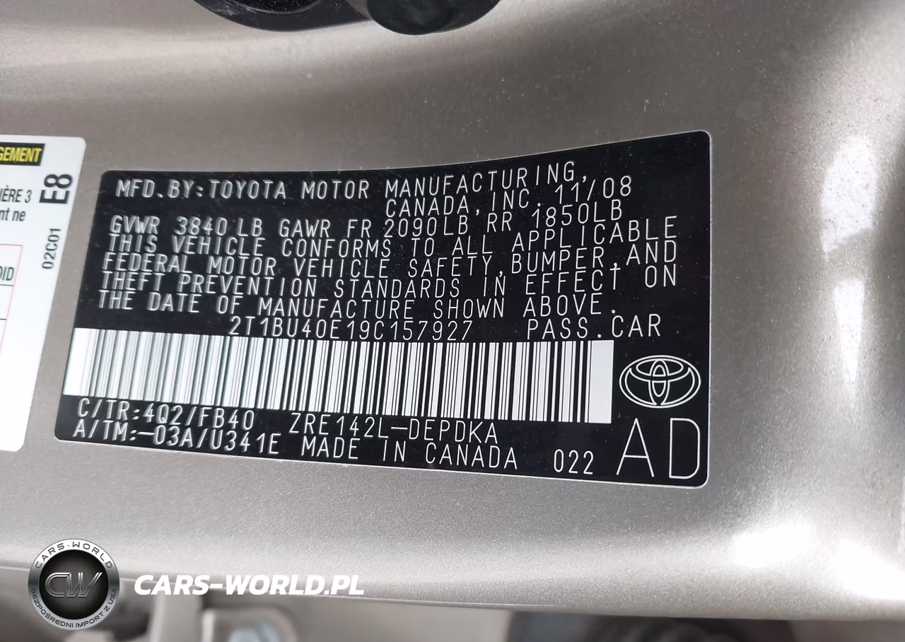 2009 Toyota Corolla Le VIN:2T1BU40E19C157927 - 9