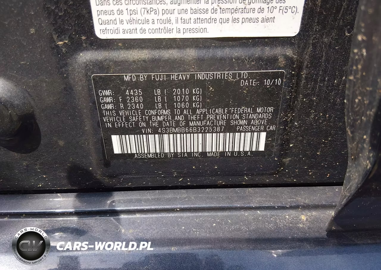 2011 Subaru Legacy 2.5I Premium VIN:4S3BMBB66B3225387 - 9