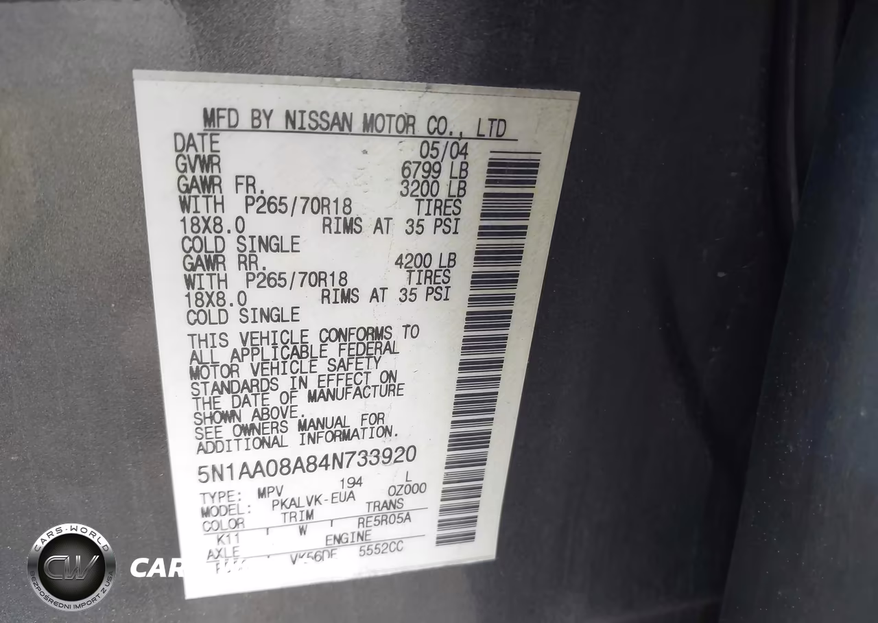 2004 Nissan Pathfinder Armada Le VIN:5N1AA08A84N733920 - 9