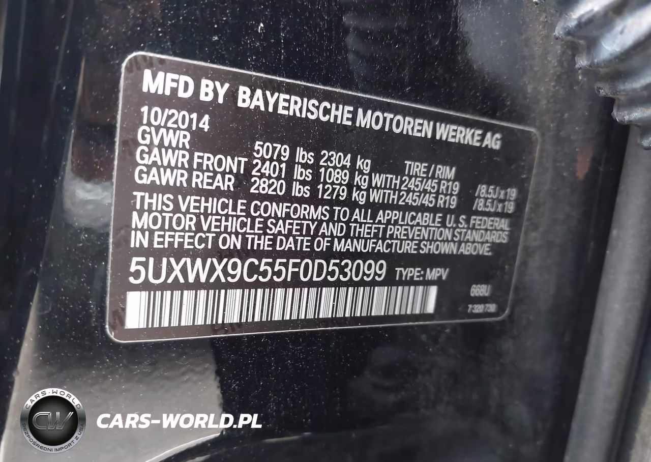 2015 BMW X3 xDrive28I VIN:5UXWX9C55F0D53099 - 9