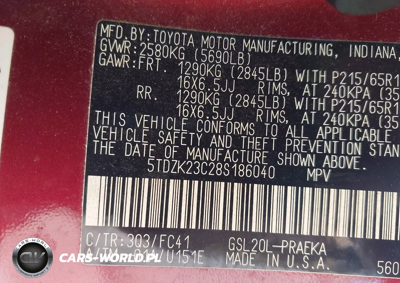 2008 Toyota Sienna Le VIN:5TDZK23C28S186040 - 9